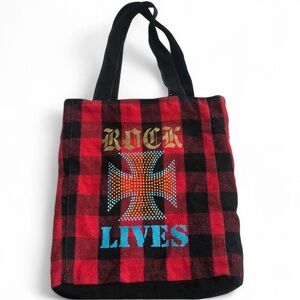 Y2K 2000 Red Black Whimsigoth Emo Punk Plaid Flannel Preppy Cargo Book Bag Purse